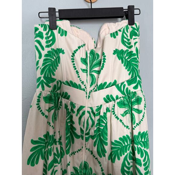 Andres Otalora Floridita tropical green leaf print Midi Dress boho - Picture 9 of 10